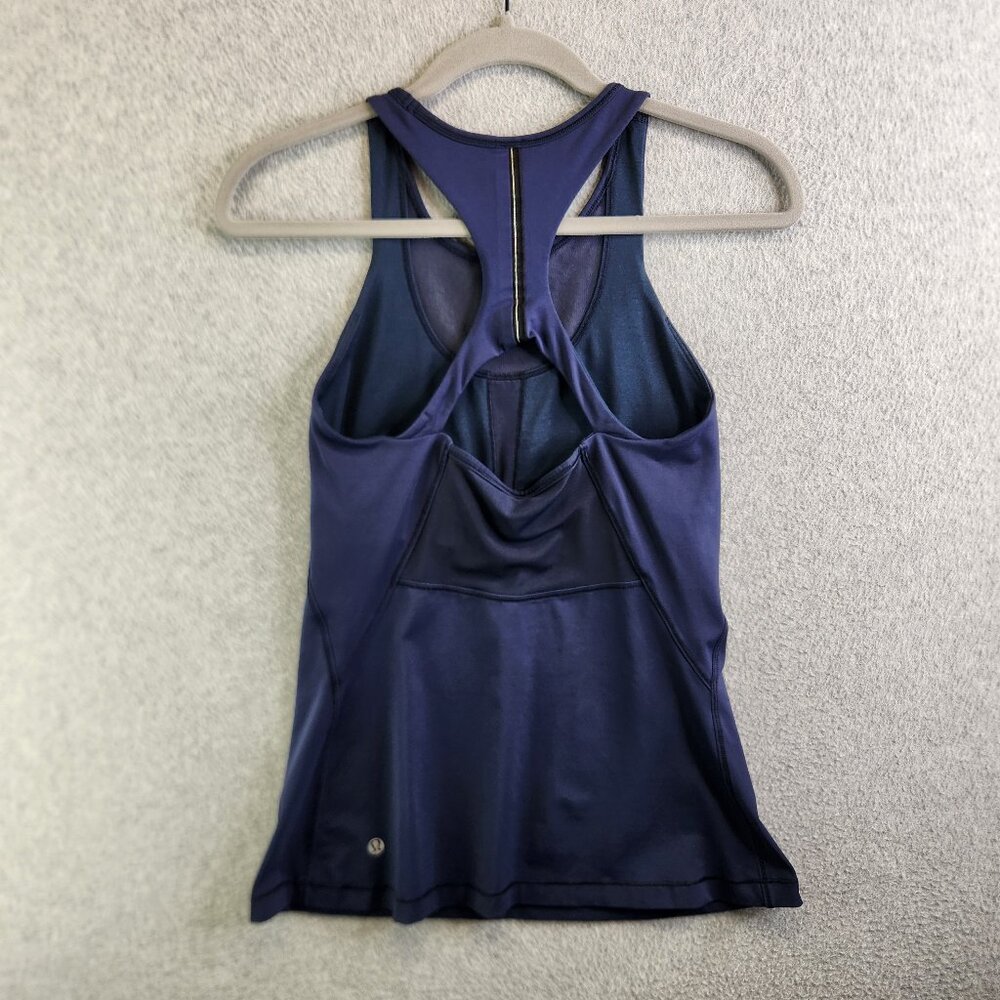 Lululemon Tank Top Women 6 Blue 2N1 Sports Bra Racerback Strappy